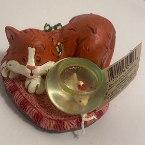Vintage RUSS Berrie Cat and fish bowl small figurine 80s 90s Holiday